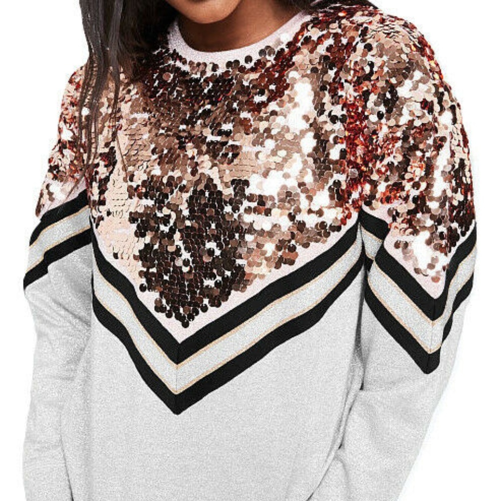 VS Pink Pullover Flip Sequin Bling Silver Varsity
